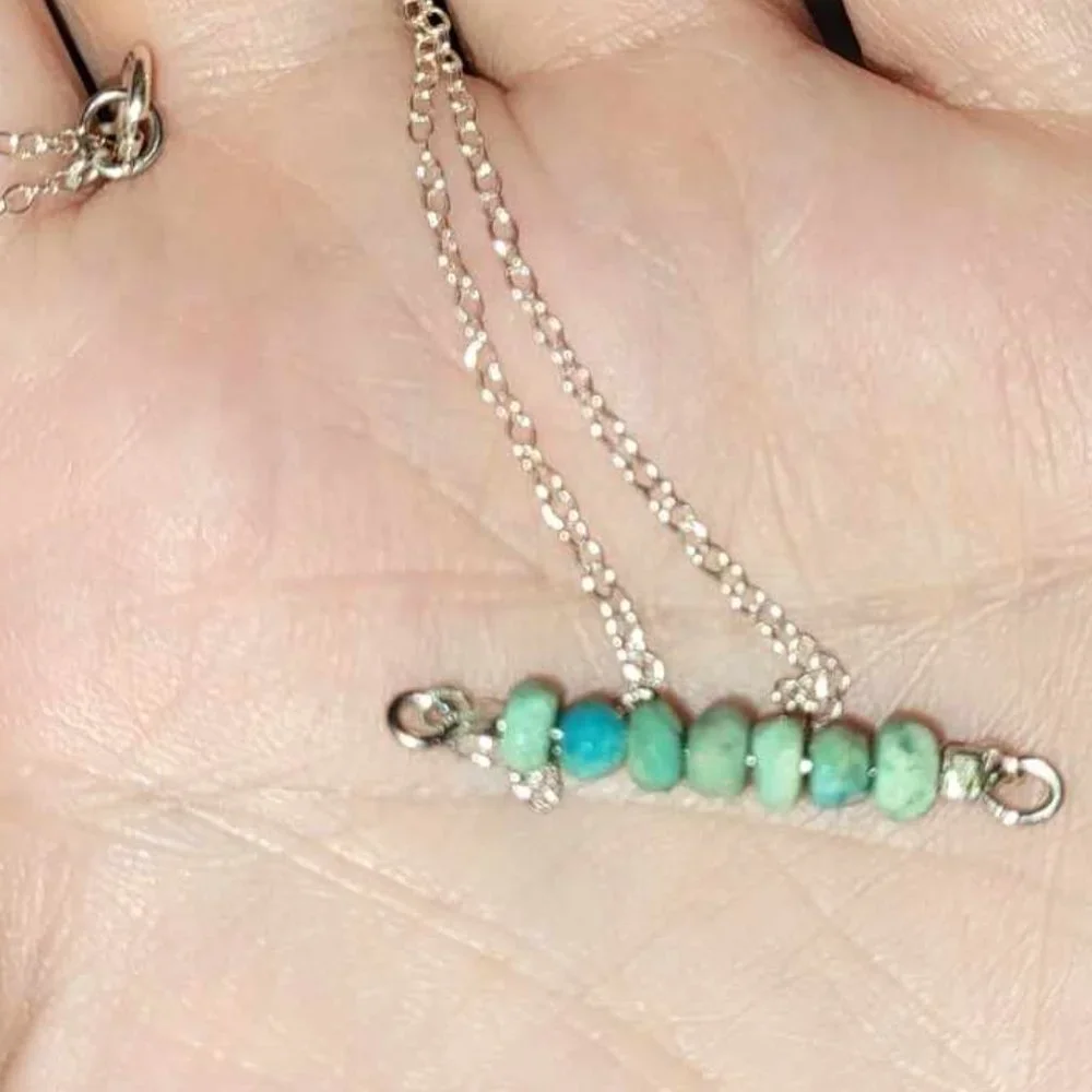 Genuine Turquoise on a Dainty Sterling Silver Chain - Picture 3 of 4